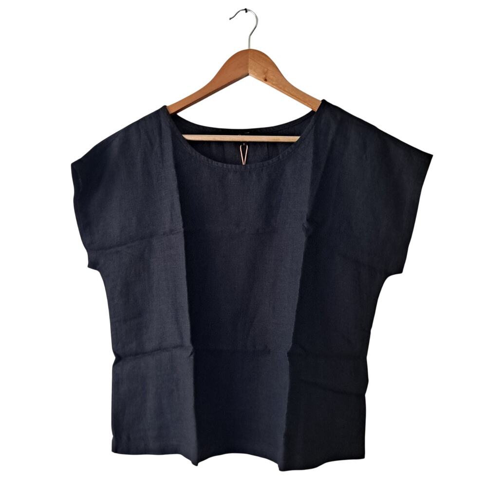 NWT Quince 100% European Linen Short Sleeve Top Black Women's Size Small - Picture 2 of 9